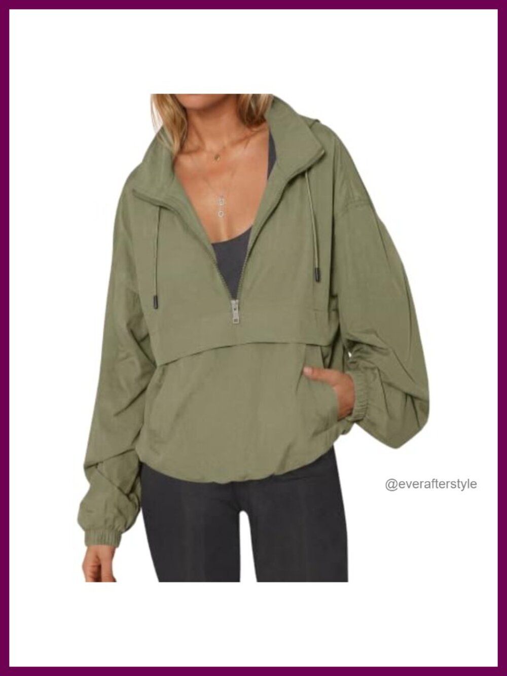Fisoew Women's Lightweight Hooded Quarter Zip Pullover Windbreaker Jacket
